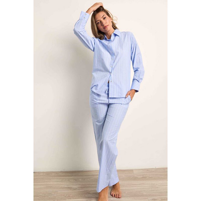 Cottonreal Deluxe Yarndye Chalk Stripe Boyfriend Lounger Pj Set image number 2